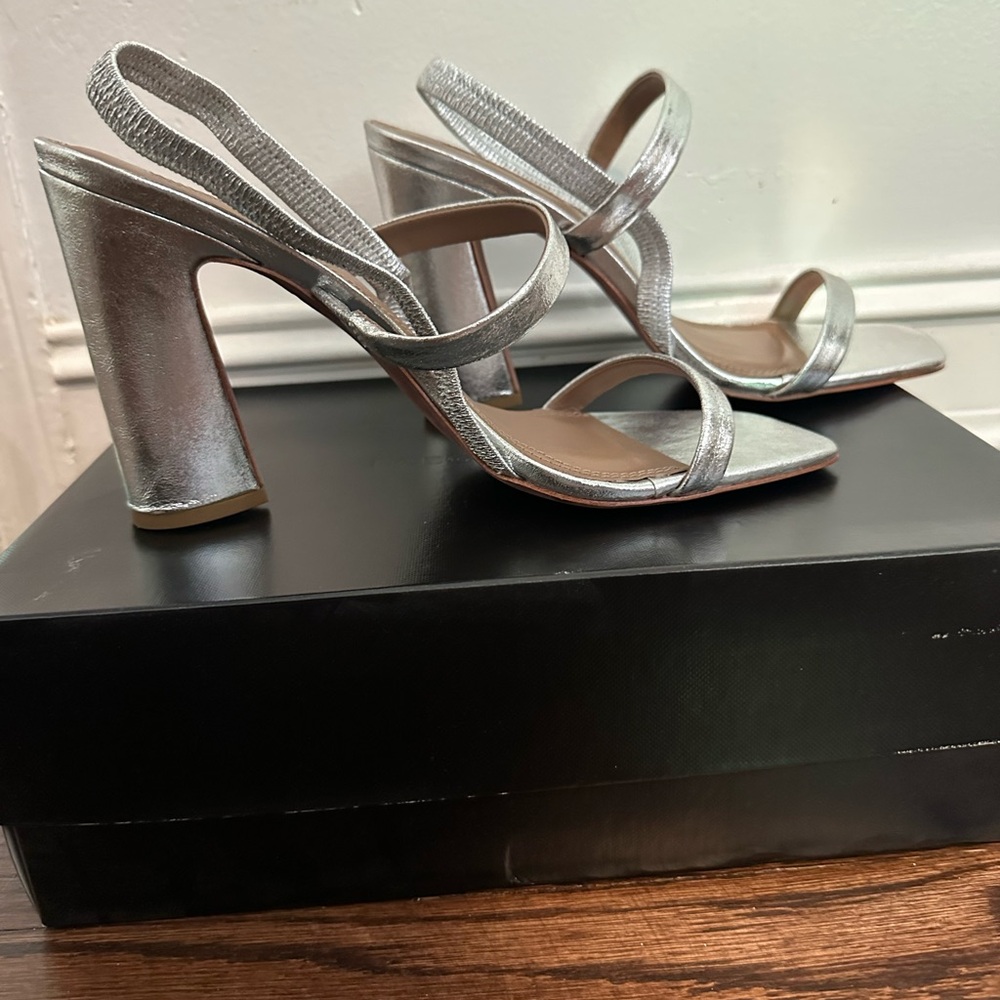 BCBGMaxAzria Silver Heels with Block Heel